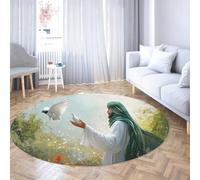 SHUODAOCO Green Hair Modern Eastern-Idyllic Round Rugs 120cm - Living Room Non Slip Circle Carpet Man with Doves Print Washable for Porch Guest Room