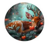SHUODAOCO Heart Themed Deer Round Rugs 180cm - Forest Style Washable Circle Mat Non Slip Low Pile for Living Room Bedroom Dining Room Foyer Classroom