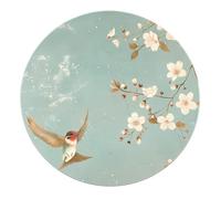 SHUODAOCO Japanese Contemporary Asian Home Decor Round Rug - Green Bird Botany Flower Carpet for Dorm Living Room Bedroom Kitchen Office Bar 160cm