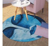 SHUODAOCO Modern Abstract Portrait Bedroom Round Rugs 160cm - Blue Low Pile Foldable Circle Carpet for Living Room Hallway Office Farmhouse Kitchen