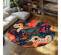 SHUODAOCO Modern Boho Round Rugs - Abstract Art Navy Blue Background Low Pile Washable Area Rug for Bathroom Home Dec Classroom Dining Room 180cm