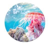 SHUODAOCO Modern Dream Jellyfish Round Rug - Sea World Pink Blue Non Slip Carpet Low Pile Door Mat for Living Room Dining Room Entryway Dorm Bar 120cm