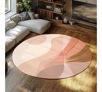 SHUODAOCO Modern Geometric Round Rugs - Beige Orange Striped Washable Outdoor Carpet Farmhouse Front Porch Welcome Door Decor Mats for Entryway 200cm