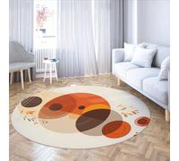 SHUODAOCO Orange Geometric 60cm Circle Rug Boho Living Room Washable Vintage Round Carpet Low Pile Non Slip for Bedroom Office Farmhouse Circular Area Rug Indoor