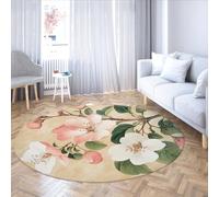 SHUODAOCO Plants Cherry Round Area Rug 90cm Blossom Branch Japanese Floral Art Circular Carpet for Playroom Study Room Sunroom Bedroom Easy Cleaning