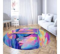 SHUODAOCO Pop Art Woman Portrait Circle Rugs 60cm - Thin Foldable Non Slip Round Carpet Modern for Living Room Bedroom Patio Balcony Bedside Sofa