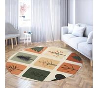 SHUODAOCO Retro Tree Collage Circle Rug Non Slip Forest Design Carpets Dirty Resistant for Living Room Bedroom Nature Decor Vintage Colorful 180cm