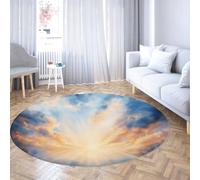 SHUODAOCO Scenery Sunset Sky Clouds Blue Yellow Round Rugs 120cm - Bedroom Foldable Circle Carpet for Living Room Kitchen Bedside Corridor Entrance