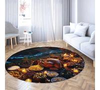 SHUODAOCO Thanksgiving 60cm Round Area Rug Feast Turkey Design Washable Circular Carpet for Cafe Bar Studio Dorm Patio Festive Holiday Decor Portable