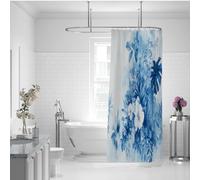 SHUODAOCO Tropical Plant Polyester Shower Curtain 150Bx200Lcm Blue Leave Fabic Shower Curtains Liner with Hooks White Flowers Light Weight Cloth & Washable