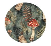 SHUODAOCO Vintage Forest Nursery Circular Carpet 180cm - Mushroom Fern Non Slip Washable Round Throw Rugs for Living Room Bedroom Playroom Home Decor