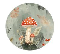 SHUODAOCO Vintage Forest Plant Washable Round Throw Rugs 180cm - Red Dot Mushroom Nursery Circular Carpet Non Slip for Playroom Guest Room Hallway