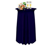 SHUOJIA 1/2/4 Packs Round Cocktail Table Skirt, Spandex Stretch Round Tablecloth Covers with Wavy Drapes, Fitted High Top Cocktail Table Skirt Table Dress for Party Wedding (Navy Blue,1Pcs-60cm)