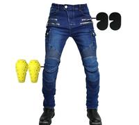 SHUOJIA Men and Women Motorbike Jeans, Motorcycle Protective Trouser Breathable Denim Pant Linned Reinforced Removable Padded Armoured,couple Models (A12,S)