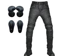 SHUOJIA Mens Motorbike Jeans Made Motorcycle Protective Trouser Motorcycle Pants,with 2 Pair Protect Hip & Knee Removable Pads Multiple Pockets Jean (Black,4XL)