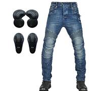 SHUOJIA Mens Motorbike Jeans Made Motorcycle Protective Trouser Motorcycle Pants,with 2 Pair Protect Hip & Knee Removable Pads Multiple Pockets Jean (Blue,XS)