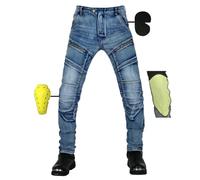 SHUOJIA Motorcycle Trousers for Men/Women, Men's/Women's Motorcycle Jeans Made of Aramid Fibre, Sporty Motorcycle Trousers with Protectors, Motorcycle Protective Trousers (Blue Male-B,XL)