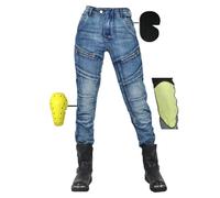 SHUOJIA Motorcycle trousers for men/women, men's/women's motorcycle jeans made of aramid fibre, sporty motorcycle trousers with protectors, motorcycle protective trousers (Blue Female-B,4XL)
