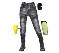 SHUOJIA Motorcycle Trousers for Men/Women, Men's/Women's Motorcycle Jeans Made of Aramid Fibre, Sporty Motorcycle Trousers with Protectors, Motorcycle Protective Trousers (Black Female-B,3XL)