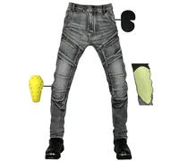 SHUOJIA Motorcycle Trousers With Protectors - Men's/Women's Aramid Fibre Jeans With Protective Features (Black Male-B,XS)