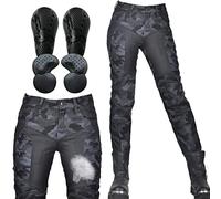 SHUOJIA Riding Trousers for Women - Stylish and Durable Motorcycle Jeans Camouflage Denim Pants with Breathable Mesh and Removable Hip & Knee Protectors(Blue,XL)