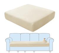 SHUOJIA Sofa Seat Cushion Covers, Stretch Velvet Sofa Cover, Non-Slip Couch Cushion Covers Replacement for Individual Cushion,with Elastic Fabric,Machine Washable (Cream Color,Large-4-Seater)