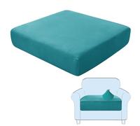 SHUOJIA Sofa Seat Cushion Covers, Stretch Velvet Sofa Cover, Non-Slip Couch Cushion Covers Replacement for Individual Cushion,with Elastic Fabric,Machine Washable (Peacock Blue,Large-1-Seater)