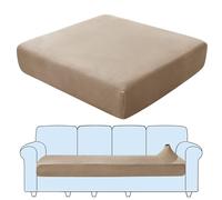 SHUOJIA Sofa Seat Cushion Covers, Stretch Velvet Sofa Cover, Non-Slip Couch Cushion Covers Replacement for Individual Cushion,with Elastic Fabric,Machine Washable (Camel,4-Seater)