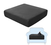SHUOJIA Sofa Seat Cushion Covers, Stretch Velvet Sofa Cover, Non-Slip Couch Cushion Covers Replacement for Individual Cushion,with Elastic Fabric,Machine Washable (Black,Large-1-Seater)