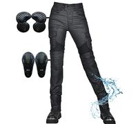 SHUOJIA Women Motorbike Jeans Made Motorcycle Protective Trouser Windproof Waterproof Coated Motorcycle Pants,with 2 Pair Protect Hip & Knee Removable Pads Multiple Pockets Jean (Black,4XL)