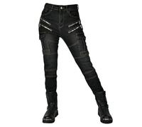 SHUOJIA Women Motorbike Jeans Made with Fabric, Motorcycle Protective Trouser Breathable Denim Pant Linned Reinforced Removable Padded Armoured (Black,M)