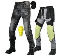SHUOJIA Women Motorbike Jeans Made with Kevlar Fabric, Motorcycle Protective Trouser Breathable Denim Pant Linned Reinforced Removable Padded Armoured (Black Male-A,2XL) (SS-00512)