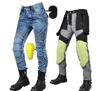 SHUOJIA Women Motorbike Jeans Made with Kevlar Fabric, Motorcycle Protective Trouser Breathable Denim Pant Linned Reinforced Removable Padded Armoured (Blue Female-A,XXS) (SS-00512)