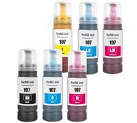 SHUOLEI 107 Ink Compatible with Epson 107 Ink Cartridges Multipack for EcoTank ET-18100 (6 Pack, Black/Cyan/Magenta/Yellow/Light Cyan/Light Magenta)