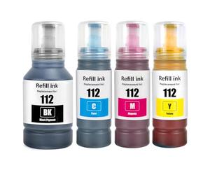 SHUOLEI 112 Ink Compatible with Epson 112 C13T06C14A C13T06C24A C13T06C34A C13T06C44A Ink Container Refill Ink Multipack for ECOTANK L6490 L6550 L6570 L6580 L1116 0 L15 0150 L15160 L15180(4-Pack)