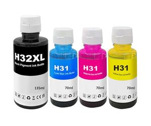 SHUOLEI 31 32XL Ink Compatible with HP 31 32XL Ink Bottle Multipack for 7305 7005 7605 570 555 655 559 455 315 319 519 5105 7605 7306 7006 (4-Pack - Black/Cyan/Magenta/Yellow)