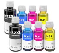 SHUOLEI 32XL Ink Compatible with HP 32XL Ink Bottle Multipack for 7305 7005 7605 570 555 655 559 455 315 319 519 5105 7605 7306 7006 (8-Pack 2Black/2Cyan/2Magenta/2Yellow)