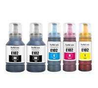SHUOLEI E102 Ink Compatible with Epson E102 Ink Cartridges Bottle Multipack for ET-2750 ET-2751 ET-2756 ET-2850 ET-2856 ET-3700 ET-3750 ET-4750 ET-4850 ET-4856 ET-15000 (5 Pack, 2BK/C/M/Y)