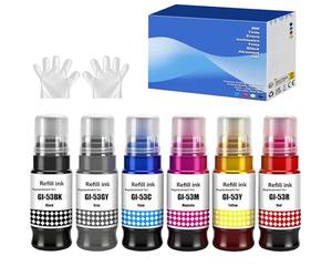 SHUOLEI GI53 GI-53 Ink Cartridges Compatible with Canon Pixma GI53 GI-53 Ink Bottle Multipack for Pixma G650 G550 (6-Pack, Black/Cyan/Magenta/Yellow/Red/Grey)