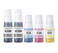 SHUOLEI GI55 GI-55 Ink Cartridges Compatible with Canon GI55 Ink Bottle Multipack for MAXIFY GX1050 GX2050 printer Colorful (5 Pack 2BK/C/M/Y)