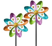SHUONIVS Metal Wind Spinners Outdoor, 360° Wind Sculpture Spinner with Metal Stake, Waterproof Spinners Green Kinetic Wind Spinner for Yard Lawn Decor (A- Colourful 2PC)