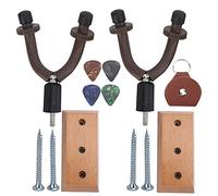 Shuoshenm 2Pcs Solid Wood Guitar Wall Hooks, Adjustable Guitar Mounting Bracket with Silicone Neck Protection for Guitar Ukulele Bass Violin Wall Mount Display Stand