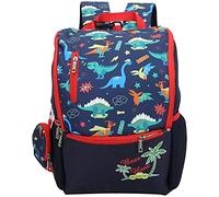 Shuoshenm Children Cartoon Dinosaur Pattern Backpack, Kids Cute Schoolbag, Portable Travel Backpack with Elastic Water Bottle Holder and Anti - Lost Pulling Rope for Preschool Boys (Dark Blue)