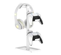 SHUOSUO Controller Holder, Headphone Stand, Gaming Controller Stand for Xbox PS5 PS4 Switch, Headset Holder with Storage Organizer, Universal Desk Game Accessories (White)