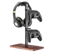 SHUOSUO Controller Holder, Walnut Wood Headphone Stand, Gaming Controller Stand for Xbox PS5 PS4 Switch, Natural Wooden Headset Holder, Universal Desk Game Accessories