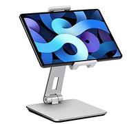 SHUOSUO Tablet Stand Adjustable & Foldable, 360° Swivel Heavy Aluminium Tablet Holder for Desk, Compatible with iPad Pro/Air/Mini, Galaxy Tab, Surface Pro, Kindle Fire (7-13") (Silver)