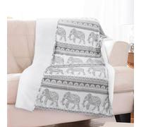 shuownshg Elephant Blanket Sherpa Fleece Gray Mandala Floral Grey Elephant Throw Blankets Boho Bohemian Elephant Blanket for Couch Sofa Bed Elephant Gifts for Women Adults 60 * 80