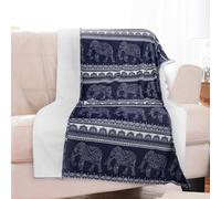 shuownshg Elephant Blanket Sherpa Fleece Navy Blue Mandala Floral Blue Elephant Throw Blankets Boho Bohemian Elephant Blanket for Couch Sofa Bed Elephant Gifts for Women Adults 50 * 60