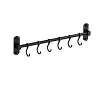 SHUOXIANG Kitchen Rail with 6 Sliding Hooks, Wall Mount Kitchen Utensil Rack, Pan and Pot Hangers Organization and Storage Holder Set, Aluminum (Black)