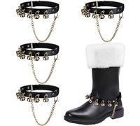 Shupakul 4 Pcs Christmas Santa Claus Boots Brass Bells, Adjustable Santa Boots Copper Bell with Elastic Band, Santa Claus Boots Accessories for Halloween Christmas Costume